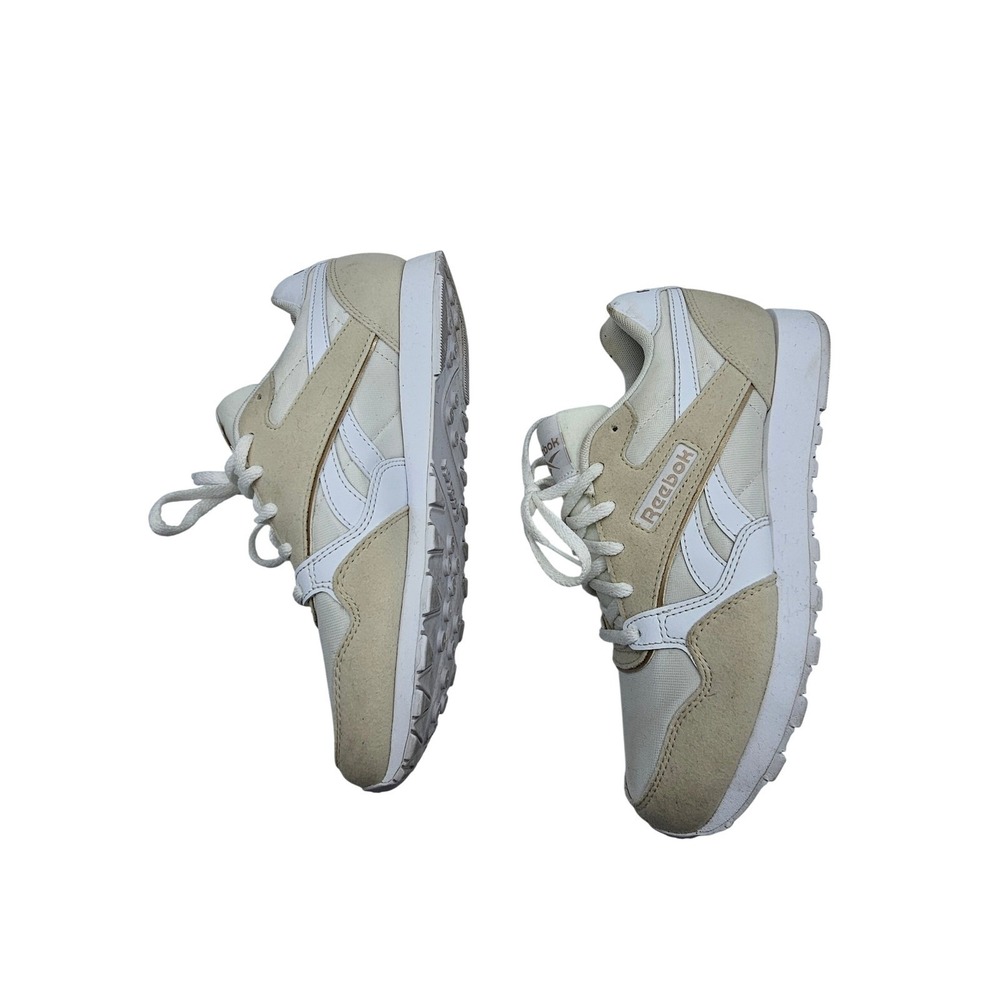 Reebok Womens Classic Nylon Size 7 White Beige Suede Textile Sneakers